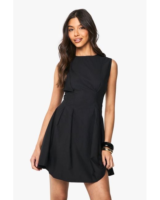 Boohoo Black Cotton Poplin Seam Detail Shift Dress