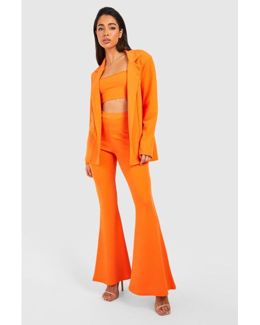 Boohoo Jersey Crepe Fit u0026 Flare Dress Pants in Orange | Lyst