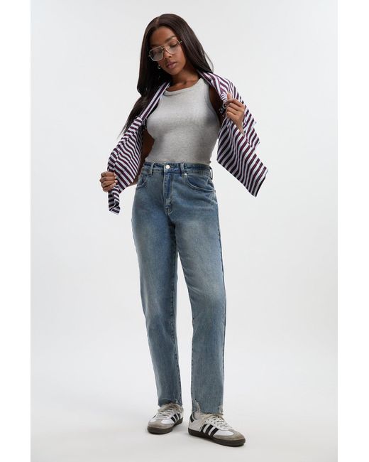 Boohoo Blue Basic High Waist Flared Jean