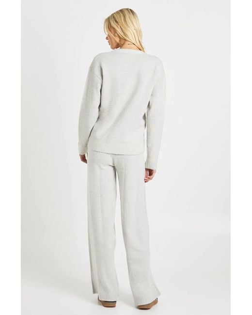 Boohoo White Super Soft Button Cuff Detail Oversized Sweater And Wide Leg Trouser Co-Ord