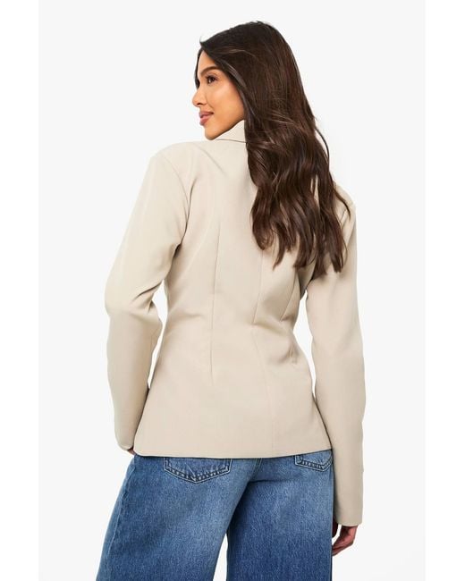 Boohoo Blue Cinched Wrap Over Blazer
