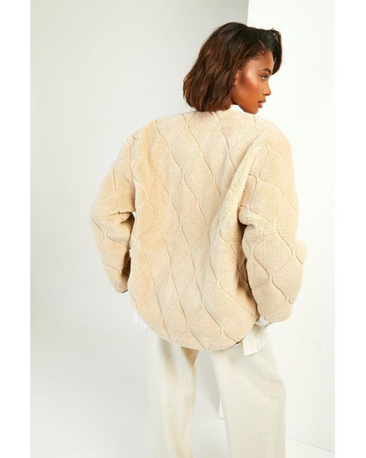 Boohoo Natural Onion Quilt Faux Fur Teddy Jacket