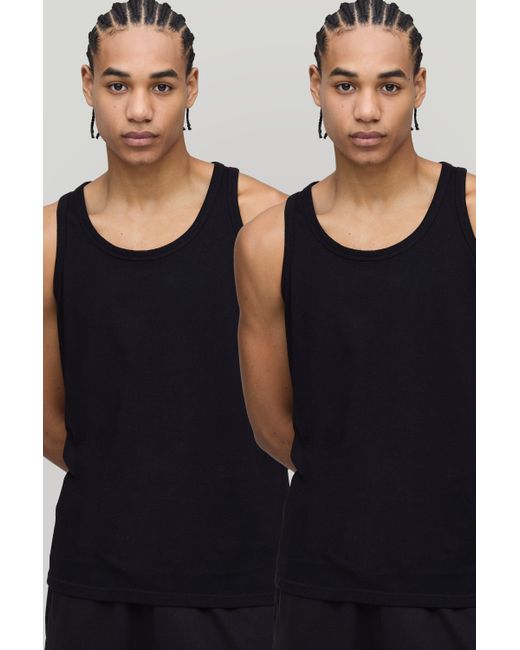 Boohoo Black Regular Fit 2 Pack Basic Tanks