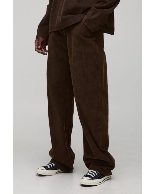 BoohooMAN Tall Washed Cord Relaxed Fit Trousers in Black für Herren