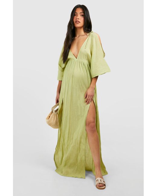 Boohoo Yellow Maternity Crinkle Cold Shoulder Beach Cover Up