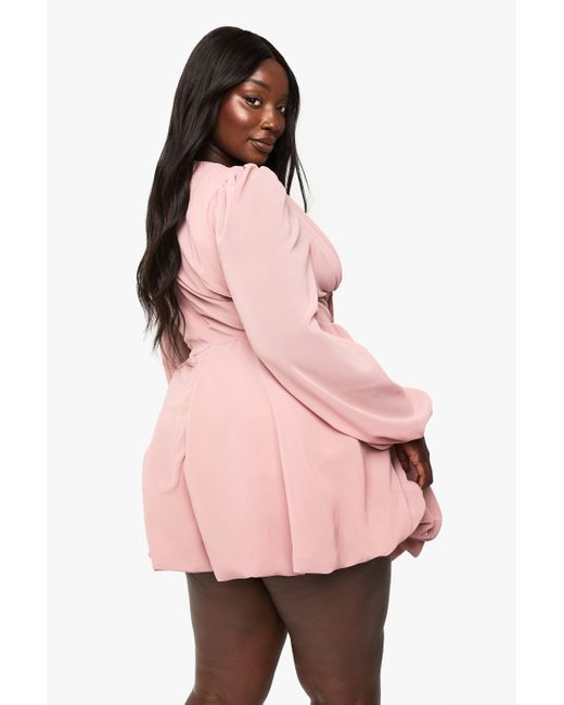 Boohoo Pink Plus Bubble Hem Woven Milkmaid Dress