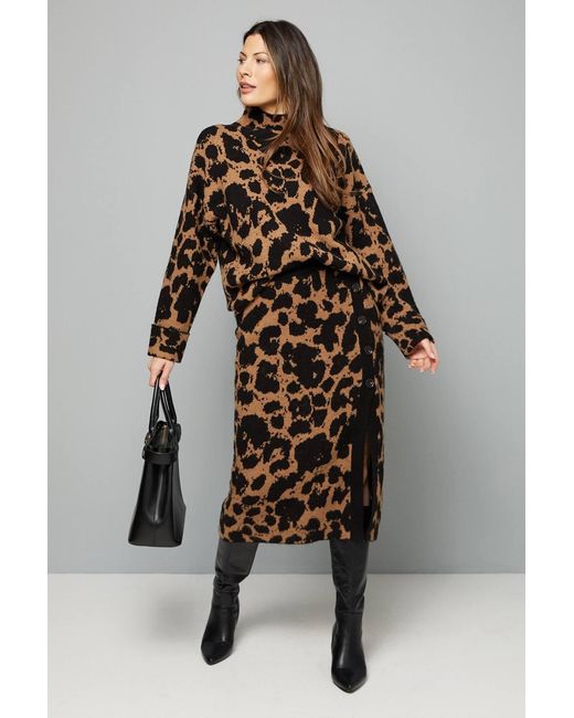 Wallis Brown Leopard Print Oversized Sweater