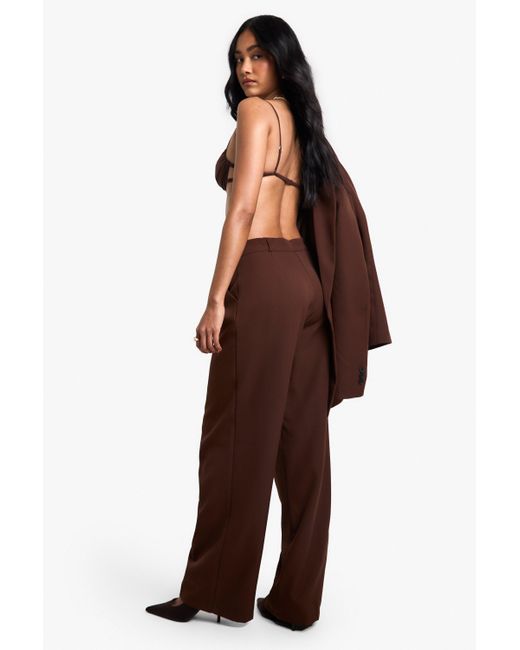 Boohoo Brown Woven Tailored Pleated Pants