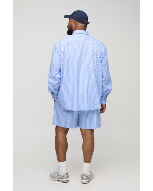 BoohooMAN White Plus Stripe Poplin Relaxed Fit Shorts for men