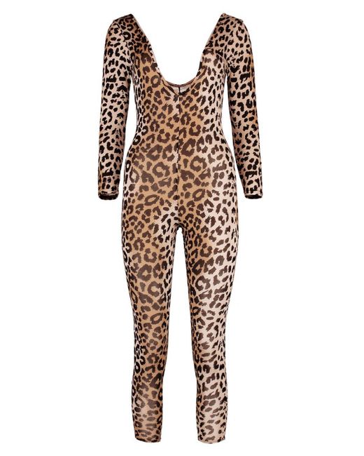 Boohoo Petite Ashlee Leopard Print Catsuit in Brown - Lyst