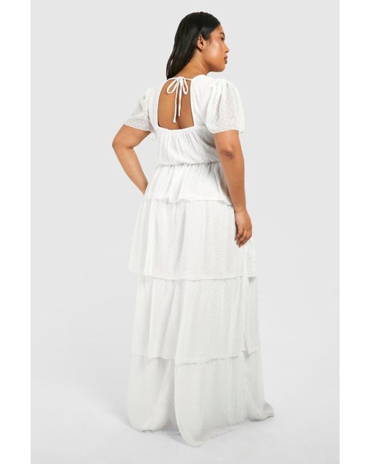 Boohoo White Plus Woven Angel Sleeve Tiered Maxi Dress