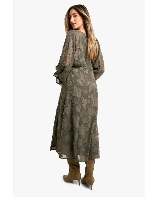 Boohoo Green Maternity Burn Out Long Sleeve Floaty Midaxi Dress