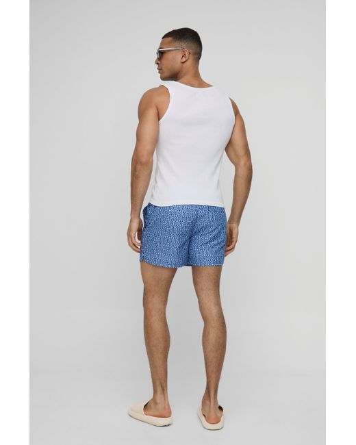 BoohooMAN Mittellange Badehose mit Print in Blue für Herren