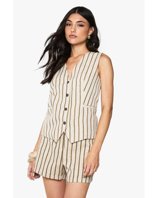 Boohoo White Tailored Pinstripe Linen Look Button Waistcoat