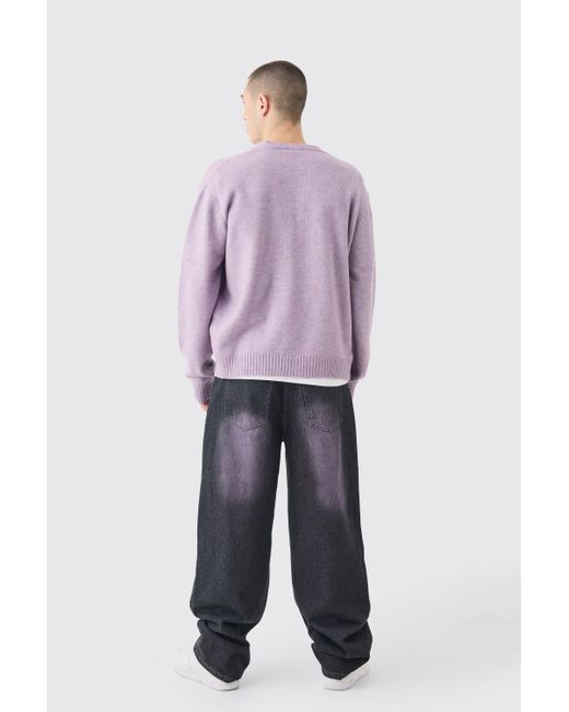 BoohooMAN Purple Boxy Brushed Knit Cardigan In Lilac for men