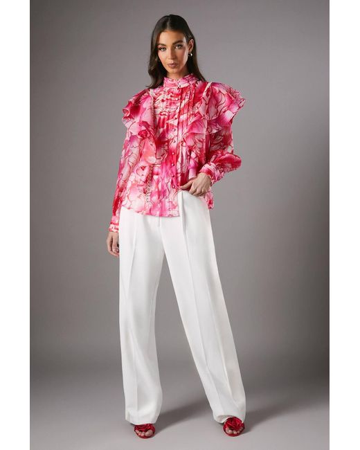 Coast Red Frill Button Through Blouse