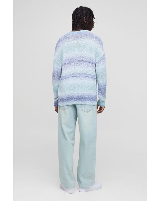 BoohooMAN Blue Oversized Ombre Stripe Lightweight Knitted Sweater for men