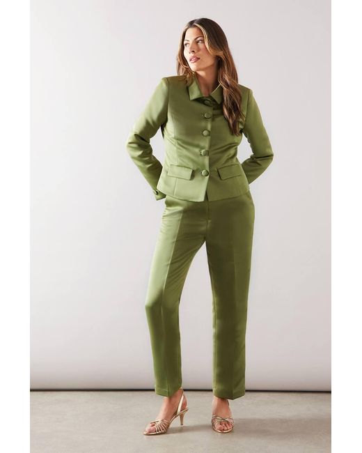 Wallis Green Satin Button Front Collared Jacket