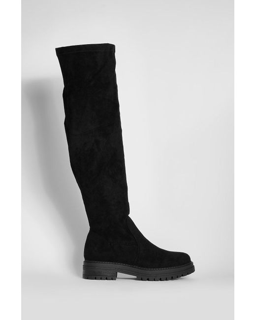 black knee high chunky sole boots