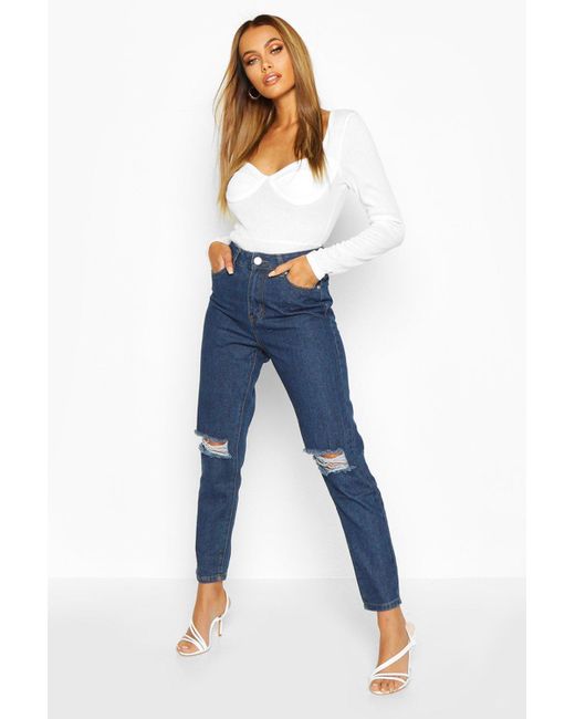 Boohoo Denim Basics High Waist Mom Jeans in Blue - Lyst