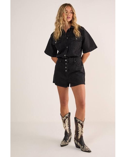 Nasty Gal Black Denim Button Through Romper