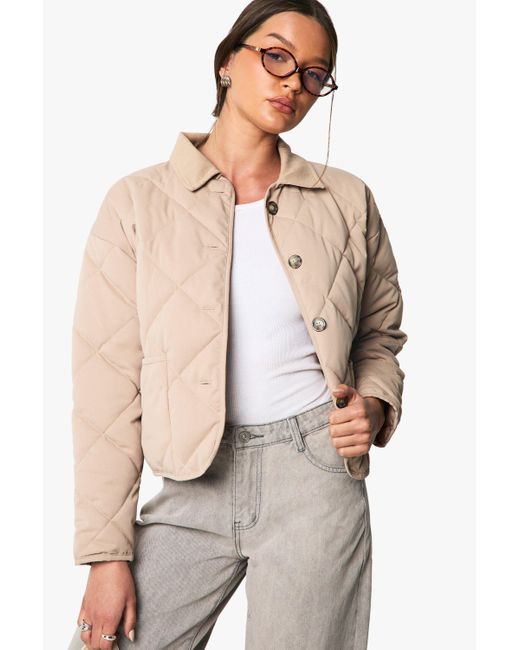 Boohoo Natural Quilted Button Detail Jacket