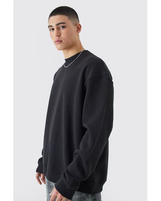 BoohooMAN Black Oversized Worldwide Graphic Extended Neck Sweatshirt for men