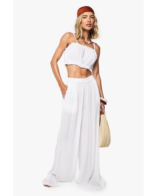 Conjunto Coordinado De Playa Fruncido Boohoo de color White