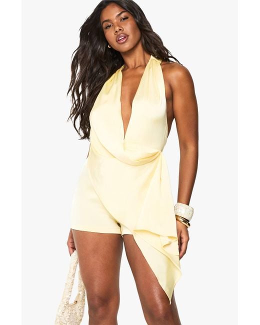 Boohoo Natural Drape Satin Playsuit
