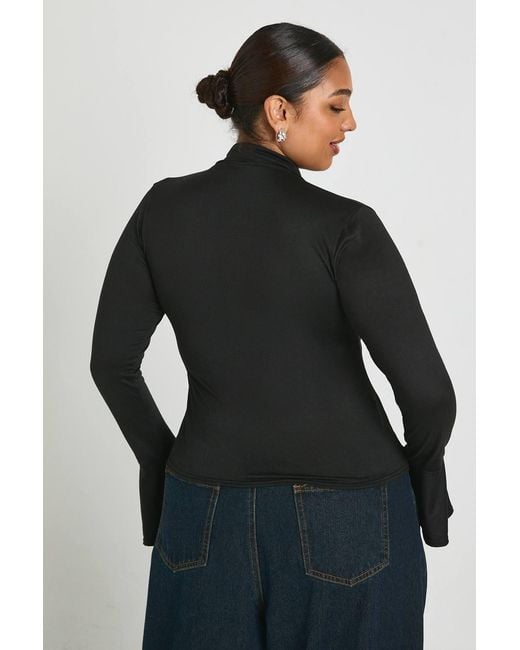 Boohoo Black Plus Collared Button Down Long Sleeve Top
