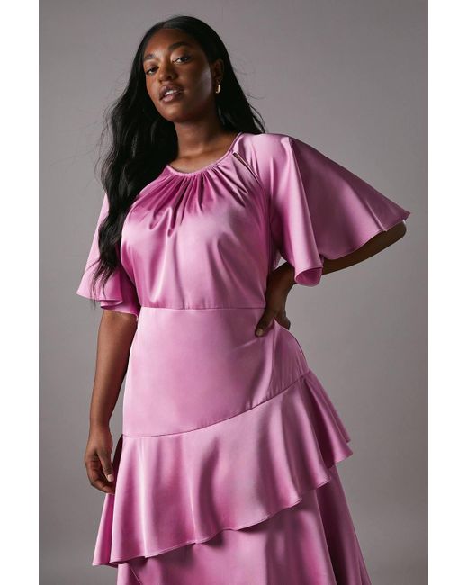 Coast Pink Plus Cut Out Sleeve Satin Midi Dress