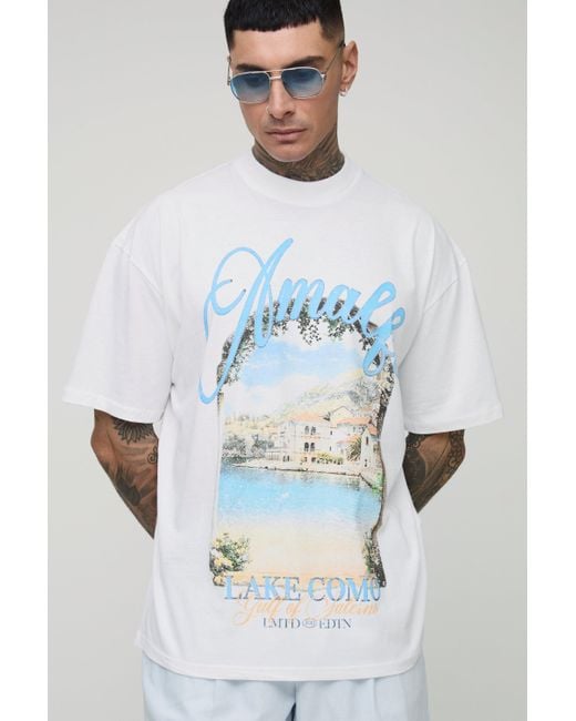 BoohooMAN Tall Oversize T-Shirt mit Amalfi Print in Blue für Herren