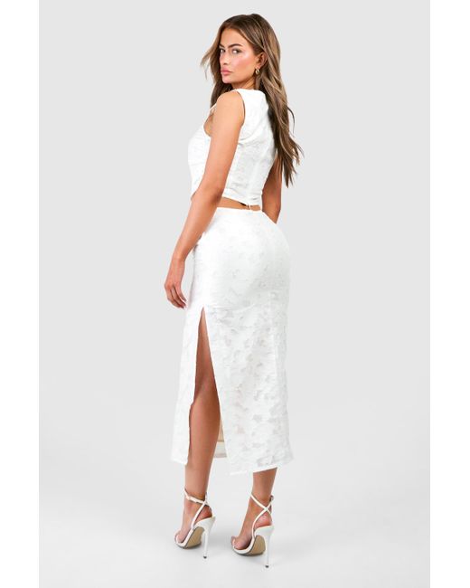 Burnout Floral Column Midaxi Skirt Boohoo de color White