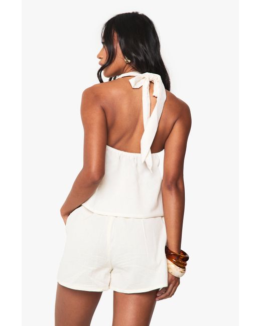 Pantalón Corto Para La Playa De Algodón Con Ribete De Tela Shell Boohoo de color White