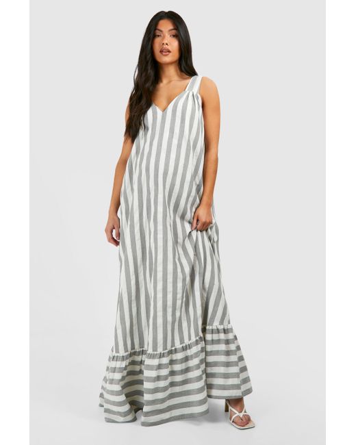 Boohoo White Maternity Striped Poplin Sleeveless Maxi Dress