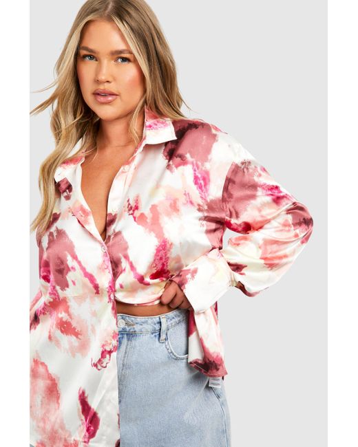 Plus Pink Abstract Oversized Shirt Boohoo de color Red