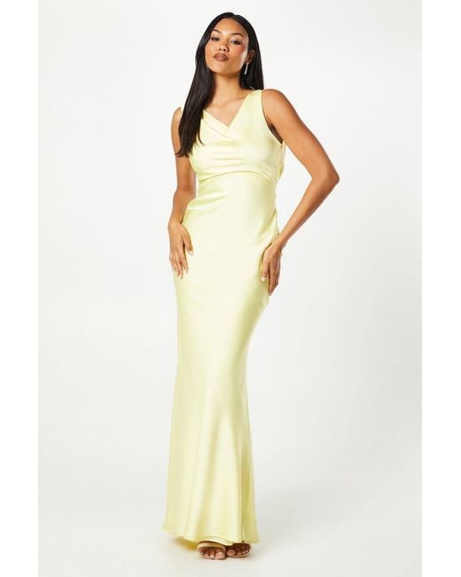 Coast Yellow Drape Cross Back Satin Bridesmaid Maxi Dress