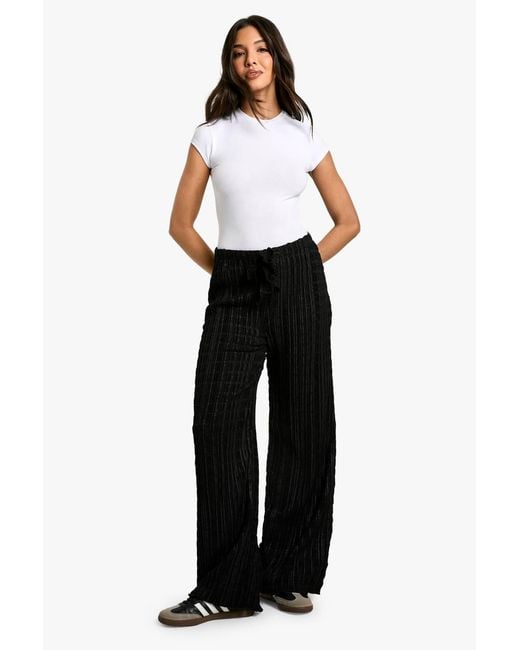 Boohoo Black Drawstring Crinkle Texture Trouser