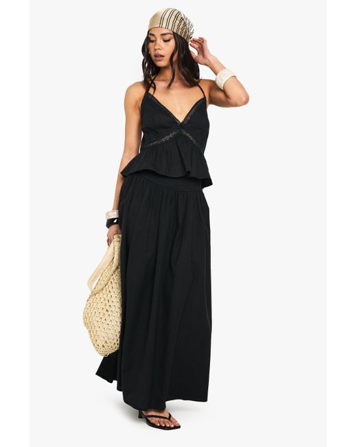 Camisola De Tela Con Ribete De Encaje Boohoo de color Black