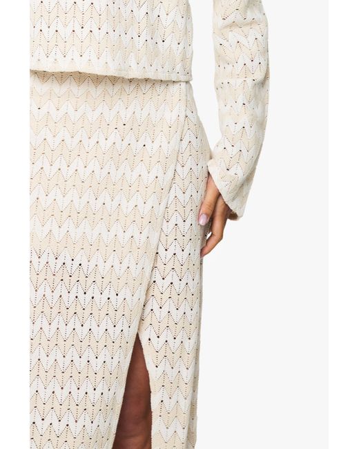 Falda Maxi Para La Playa De Punto En Zigzag Boohoo de color White