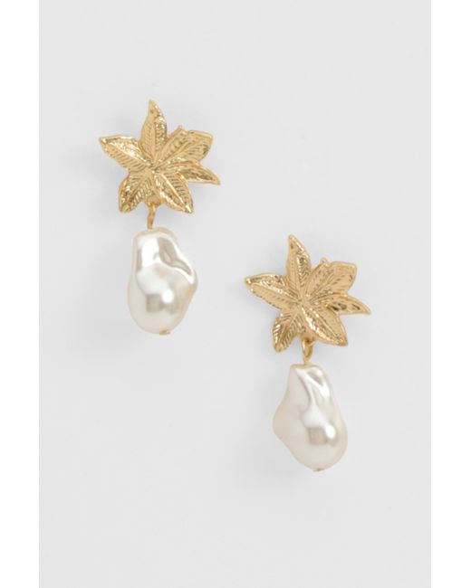 Boohoo White Floral Detail Pearl Drop Earrings