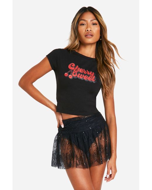 Boohoo Black Sheer Lace Frill Mini Skirt