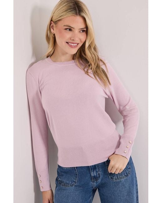 Dorothy Perkins Pink Blush Crew Neck Button Cuff Sweater