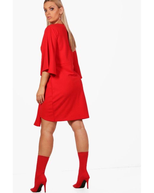 kimono sleeve tie waist wrap dress