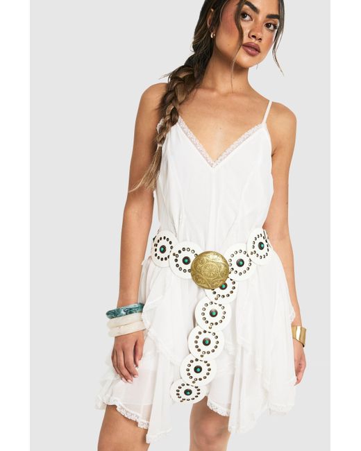 Cinturón Estilo Western Con Gemas Boohoo de color White
