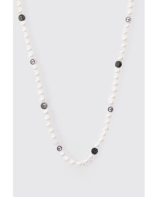 BoohooMAN Pearl And Bead Mix Necklace In Black in Blue für Herren