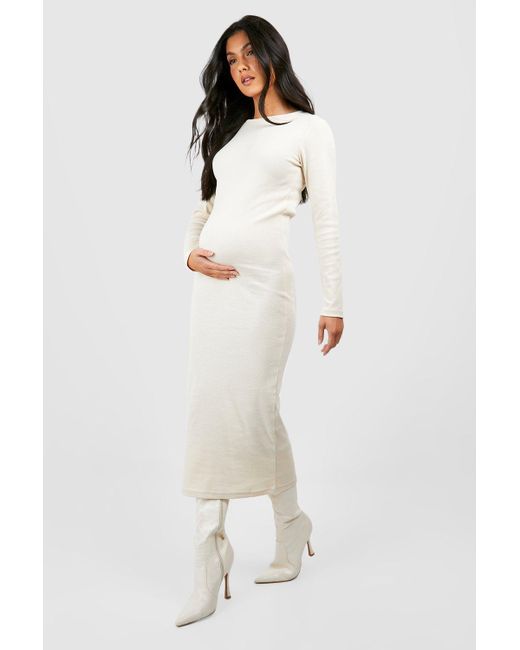 Boohoo White Maternity Basic Crew Neck Midaxi Dress