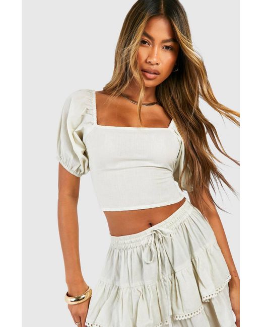 Boohoo White Cotton Backless Crochet Trim Crop Top