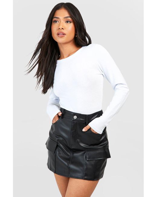 Boohoo White Petite Leather Look Cargo Mini Skirt