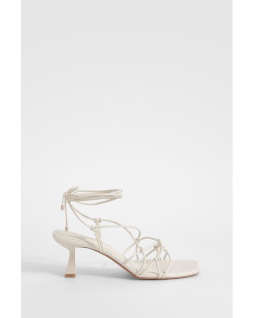 Boohoo White Knot Detail Strappy Heels